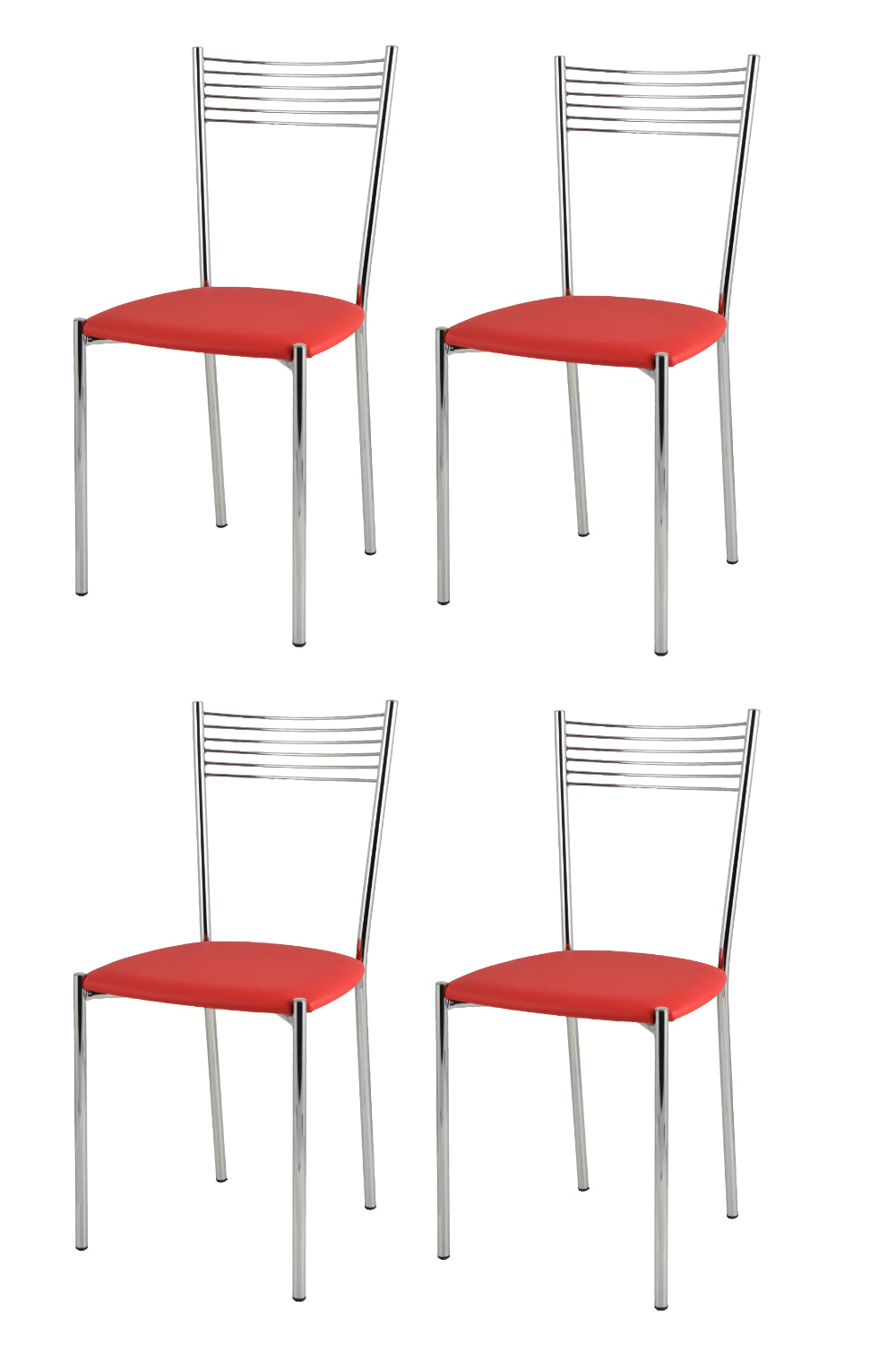 Tommychairs - Set 4 sillas de Cocina, Comedor, Bar y Restaurante Elegance, Estructura en Acero Cromado y Asiento tapizado en Polipiel Roja