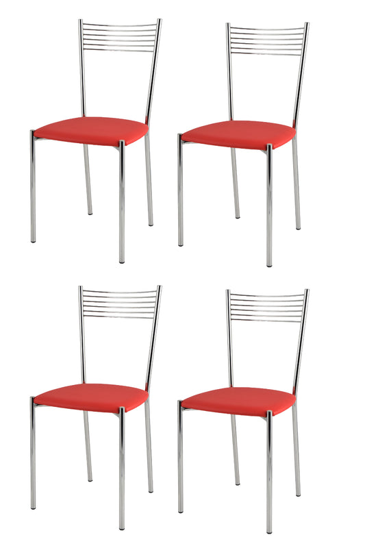 Tommychairs - Set 4 sillas Elegance para Cocina, Comedor, Bar y Restaurante, Estructura en Acero Cromado y Asiento tapizado en Polipiel Roja