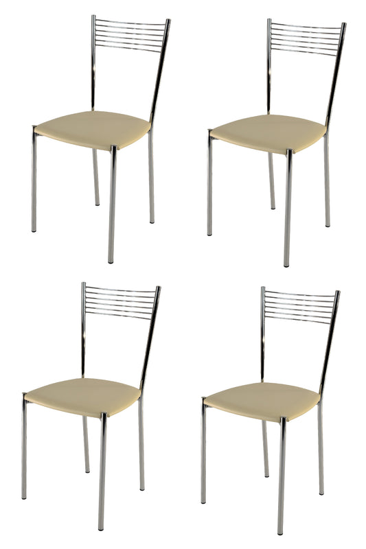 Tommychairs - Set 4 sillas de Cocina y Comedor Elegance, Estructura en Acero Cromado y Asiento tapizado en Polipiel color Arena