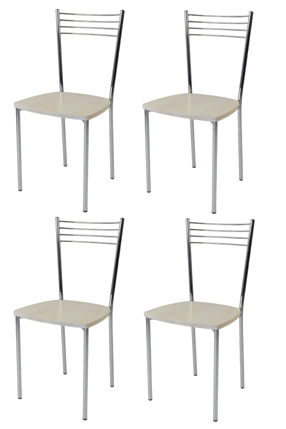 Tommychairs - Set 4 sillas de Cocina, Comedor, Bar y Restaurante Elena, Estructura en Acero Cromado y Asiento en Madera Color anilina Blanca