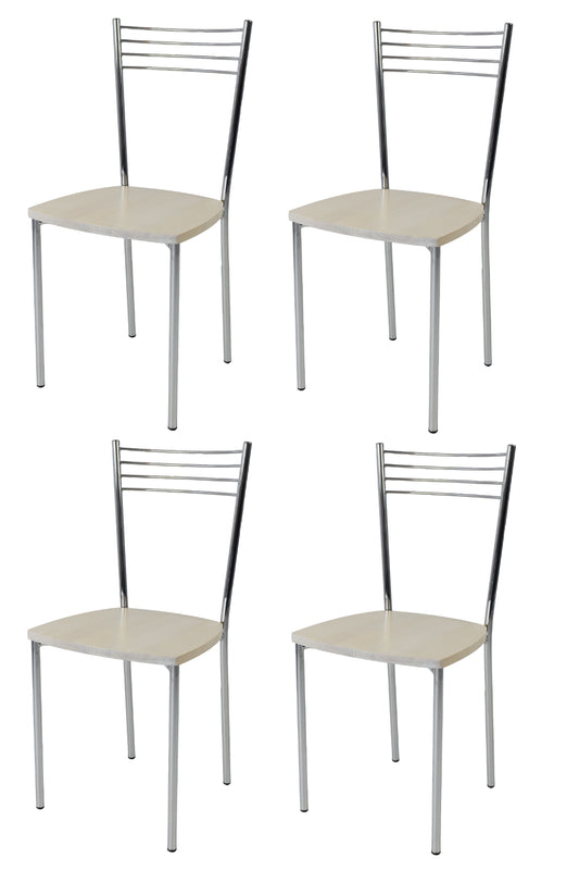 Tommychairs - Set 4 sillas de Cocina, Comedor, Bar y Restaurante Elena, Estructura en Acero Cromado y Asiento en Madera Color anilina Blanca