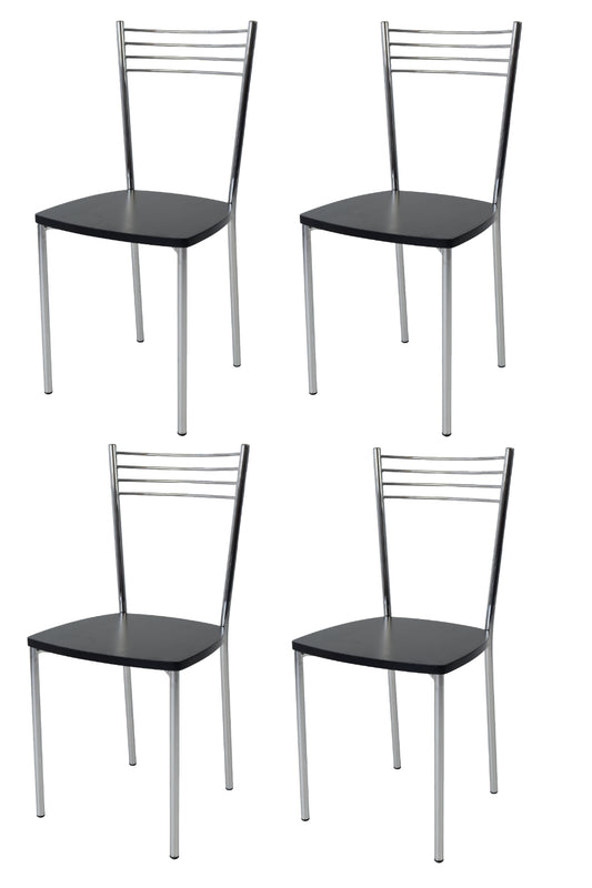 Tommychairs - Set 4 sillas de Cocina, Comedor, Bar y Restaurante Elena, Estructura en Acero Cromado y Asiento en Madera Color anilina Negra