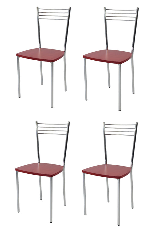 Tommychairs - Set 4 sillas de Cocina, Comedor, Bar y Restaurante Elena, Estructura en Acero Cromado y Asiento en Madera Color anilina roja