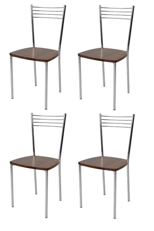 Tommychairs - Set 4 sillas de Cocina, Comedor, Bar y Restaurante Elena, Estructura en Acero Cromado y Asiento en Madera Color Nogal Claro