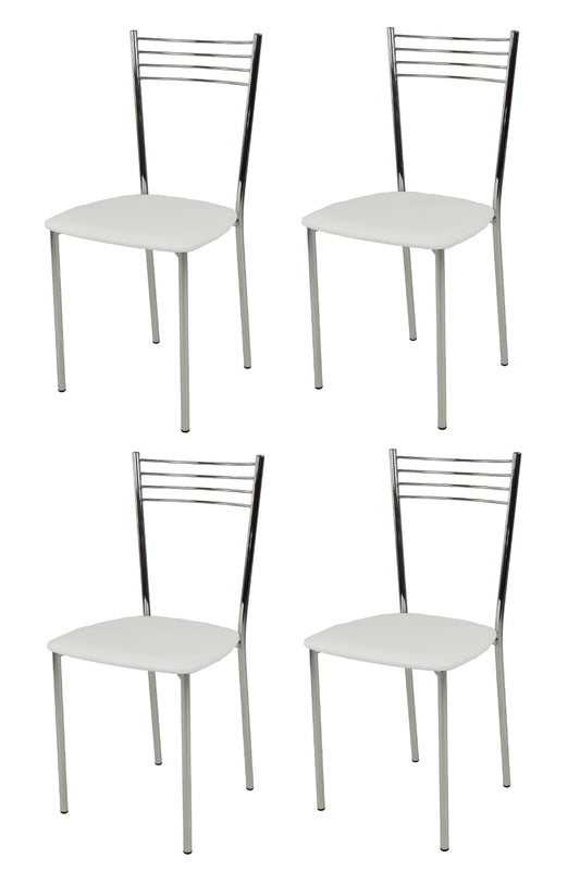 Tommychairs - Set 4 sillas de Cocina, Comedor, Bar y Restaurante Elena, Estructura en Acero Cromado y Asiento tapizado en Polipiel Color Blanco