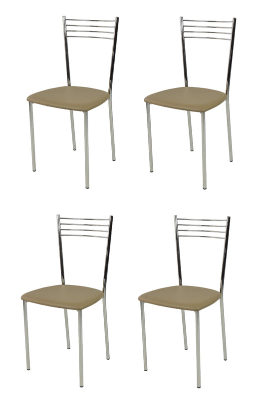 Tommychairs - Set 4 sillas de Cocina, Comedor, Bar y Restaurante Elena, Estructura en Acero Cromado y Asiento tapizado en Polipiel Color Capuchino