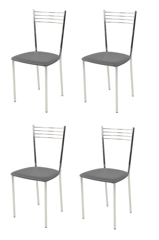 Tommychairs - Set 4 sillas de Cocina, Comedor, Bar y Restaurante Elena, Estructura en Acero Cromado y Asiento tapizado en Polipiel Color Gris Oscuro