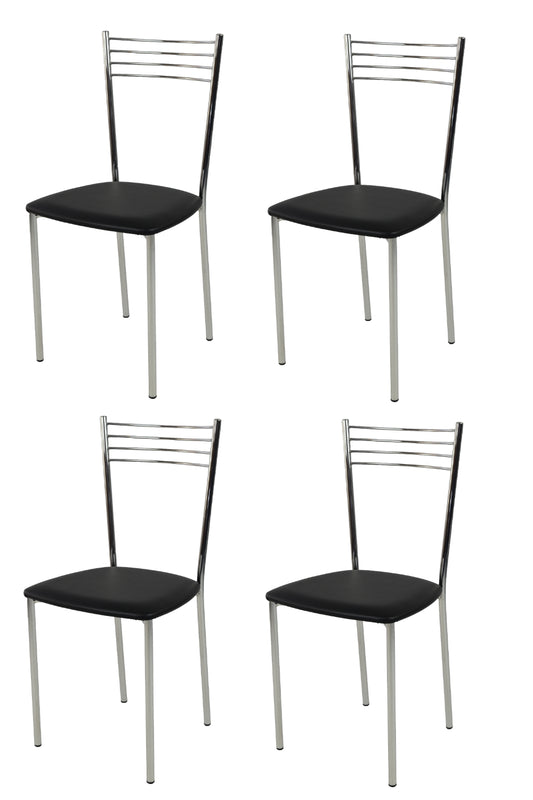 Tommychairs - Set 4 sillas de Cocina, Comedor, Bar y Restaurante Elena, Estructura en Acero Cromado y Asiento tapizado en Polipiel Color Negro
