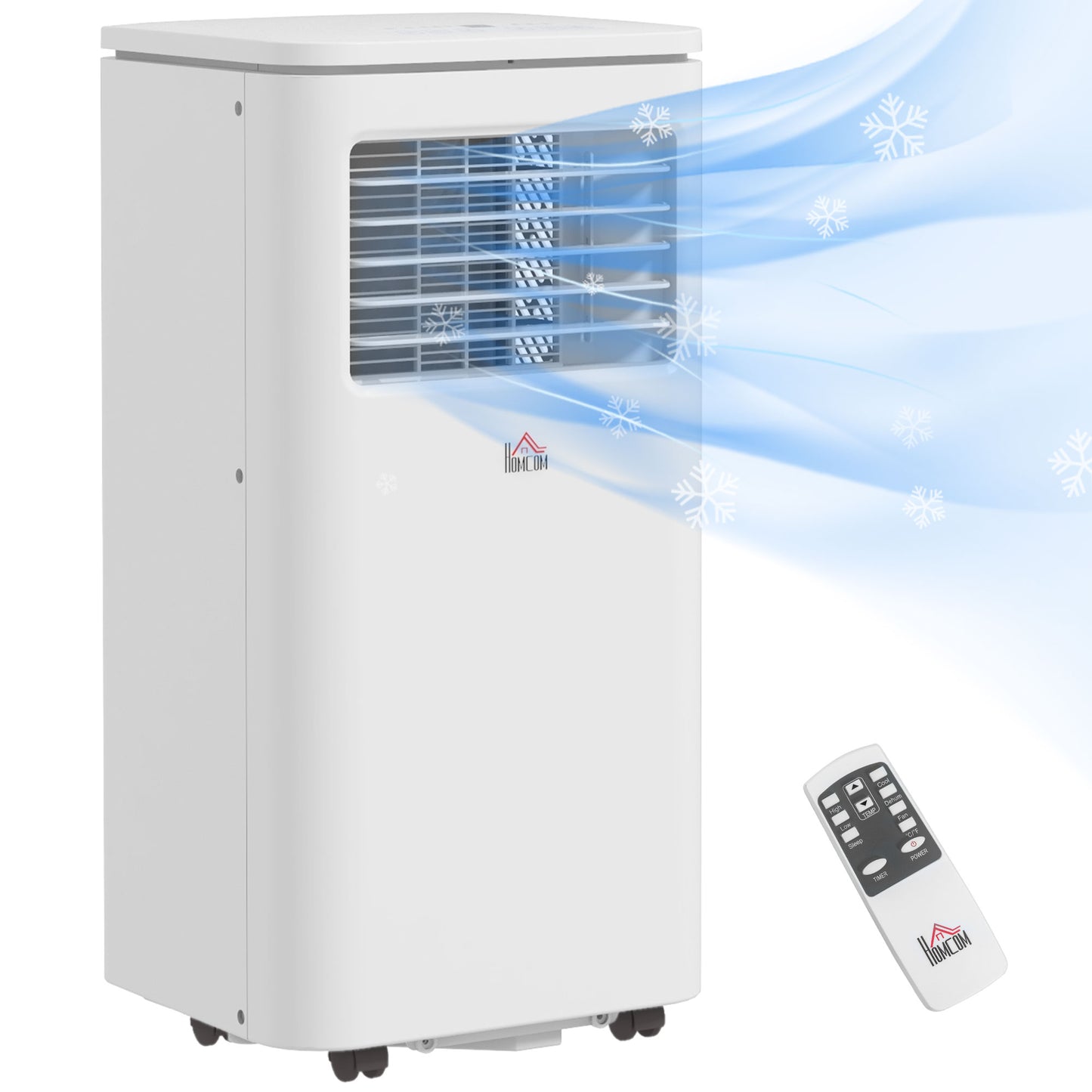 HOMCOM Aire Acondicionado Portátil 7000 BTU 760 W Refrigerador Ventilador Deshumidificador 20 L/día Silencio con Pantalla LED Control Remoto Temporizador para 8-15 m² 30x34x69,4 cm Blanco