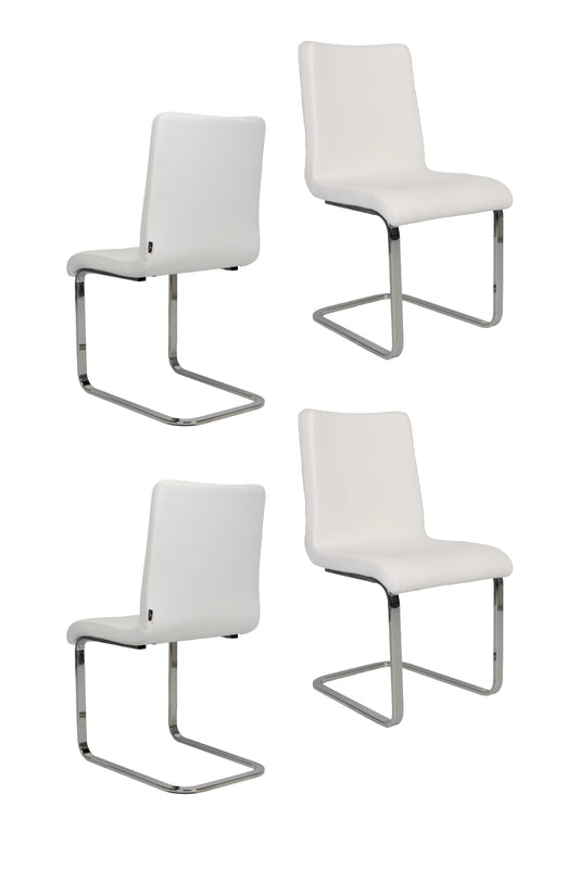 Tommychairs - Set 4 sillas Greta Cantilever con Patas de Acero Cromado de Alta Resistencia y Asiento en Madera Multicapa, tapizado en Polipiel Blanca