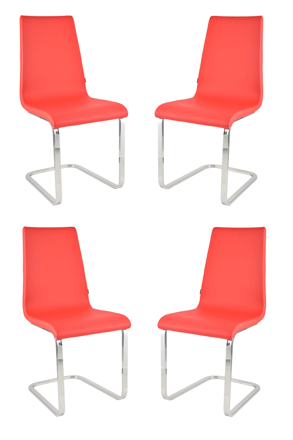 Tommychairs Set 4 sillas Berlin Estilo Cantilever con Patas de Acero Cromado de Alta Resistencia Asiento en Madera Multicapa tapizado en Polipiel Roja