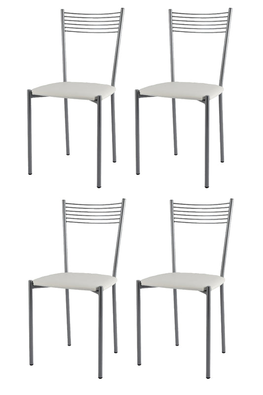 Tommychairs - Set 4 sillas de Cocina, Comedor, Bar y Restaurante Elegance, Estructura en Acero Pintado de Color Aluminio y Asiento tapizado en Polipiel Color Blanco