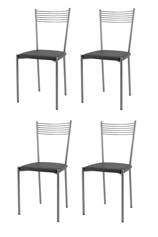 Tommychairs - Set 4 sillas de Cocina, Comedor, Bar y Restaurante Elegance, Estructura en Acero Pintado de Color Aluminio y Asiento tapizado en Polipiel Color Gris Oscuro