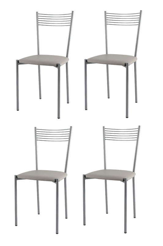 Tommychairs - Set 4 sillas de Cocina, Comedor, Bar y Restaurante Elegance, Estructura en Acero Pintado de Color Aluminio y Asiento tapizado en Polipiel Color Gris Claro