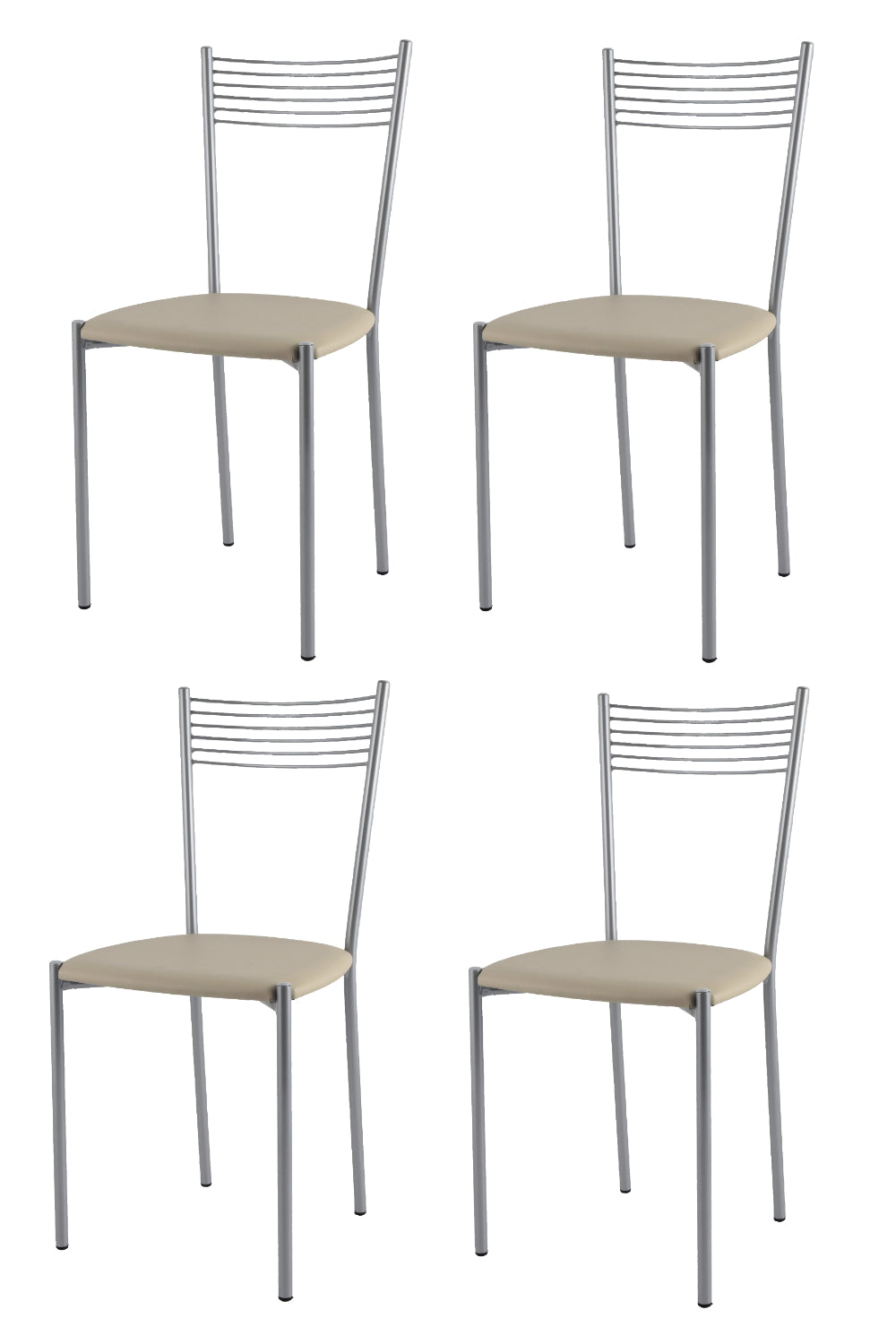 Tommychairs - Set 4 sillas de Cocina, Comedor, Bar y Restaurante Elegance, Estructura en Acero Pintado de Color Aluminio y Asiento tapizado en Polipiel Color Lino