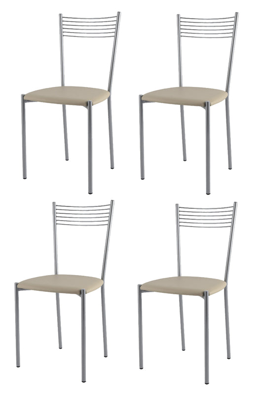 Tommychairs - Set 4 sillas de Cocina, Comedor, Bar y Restaurante Elegance, Estructura en Acero Pintado de Color Aluminio y Asiento tapizado en Polipiel Color Lino