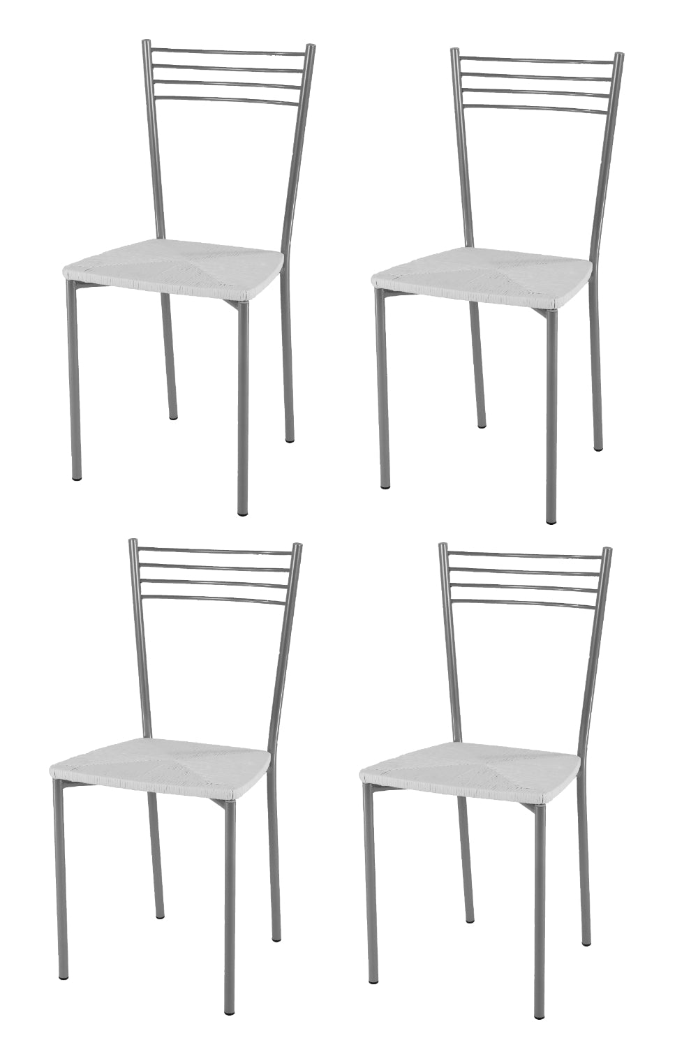 Tommychairs - Set 4 sillas de Cocina, Comedor, Bar y Restaurante Elena, Estructura en Acero Pintado Aluminio y Asiento en simil Paja Color Blanco