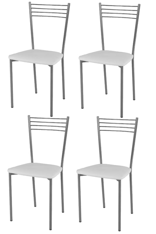 Tommychairs - Set 4 sillas de Cocina y Restaurante Elena, Estructura en Acero Pintado Aluminio, Asiento en Polipiel Color Blanco