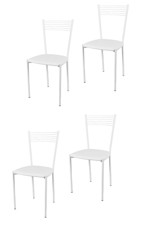 Tommychairs - Set 4 sillas de Cocina, Comedor, Bar y Restaurante Elegance, Estructura en Acero Pintado Blanco y Asiento en Polipiel Color Blanco