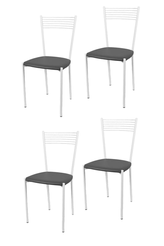 Tommychairs - Set 4 sillas de Cocina, Comedor, Bar y Restaurante Elegance, Estructura en Acero Pintado Blanco y Asiento en Polipiel Color Gris Oscuro