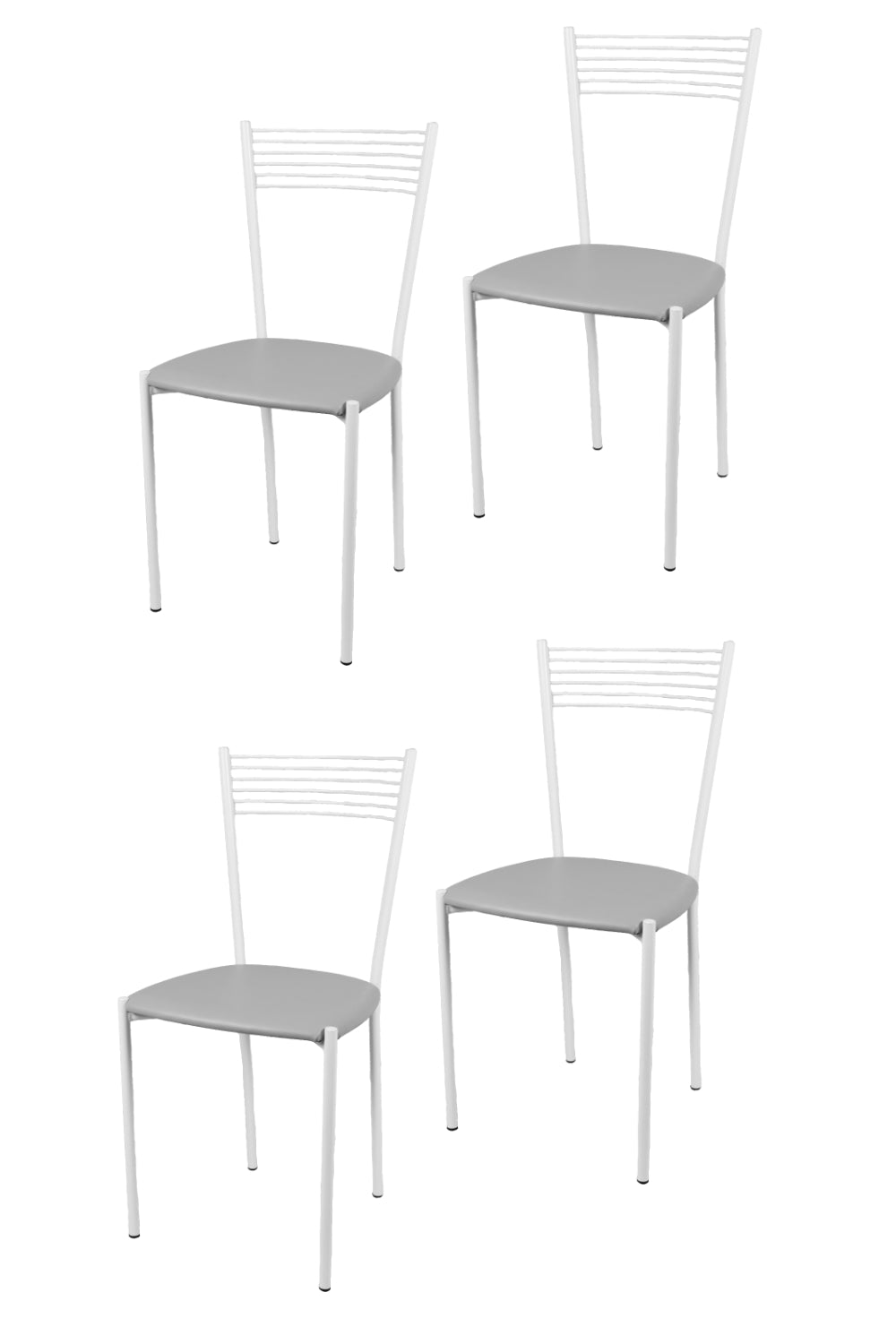 Tommychairs - Set 4 sillas de Cocina, Comedor, Bar y Restaurante Elegance, Estructura en Acero Pintado Blanco y Asiento en Polipiel Color Gris Claro