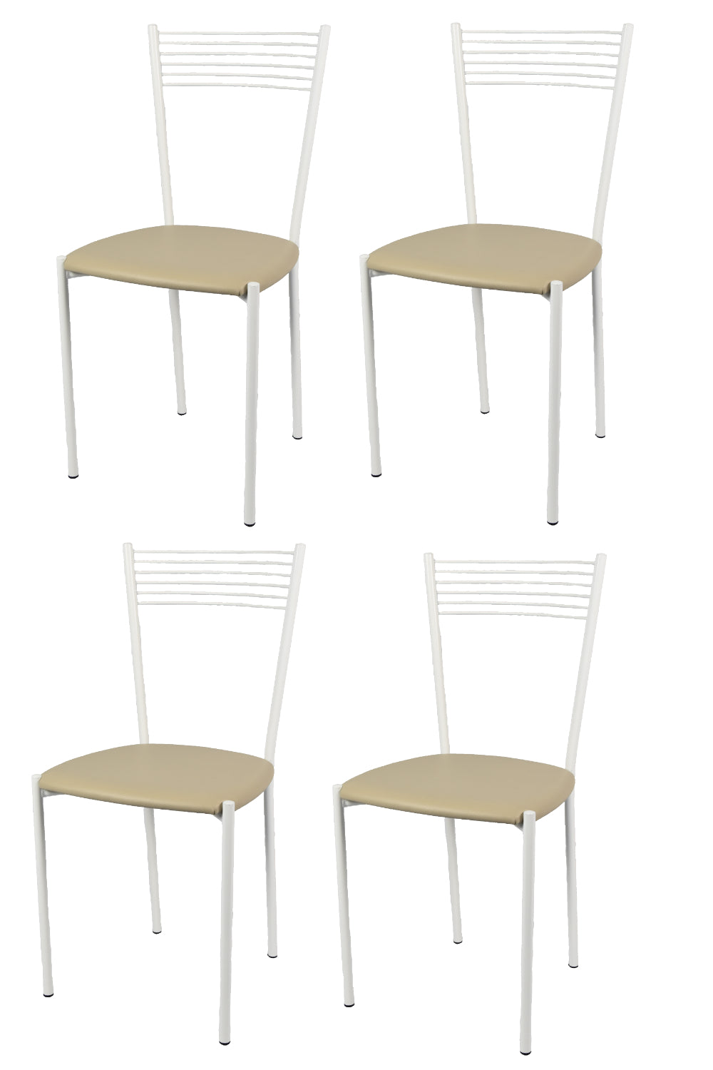 Tommychairs - Set 4 sillas de Cocina, Comedor, Bar y Restaurante Elegance, Estructura en Acero Pintado Blanco y Asiento en Polipiel Color Lino