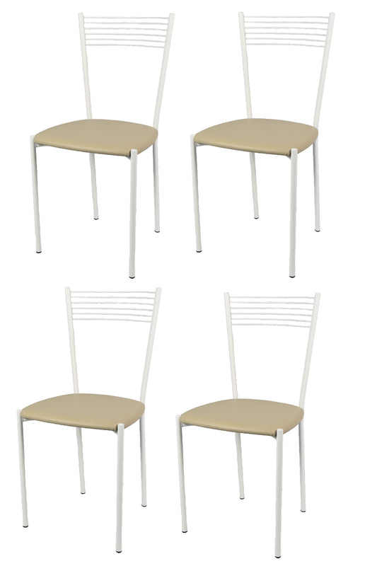 Tommychairs - Set 4 sillas de Cocina, Comedor, Bar y Restaurante Elegance, Estructura en Acero Pintado Blanco y Asiento en Polipiel Color Lino