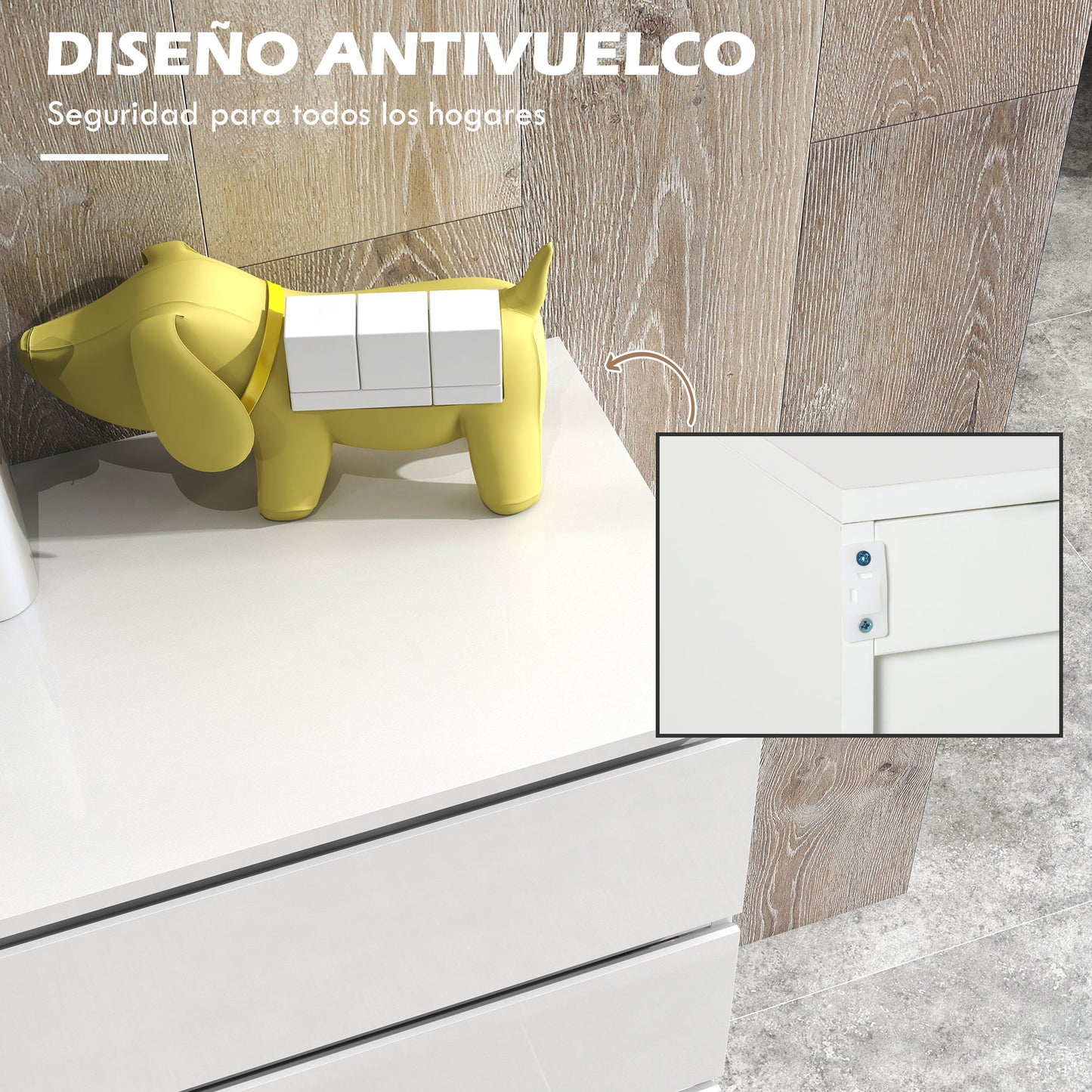 HOMCOM Cómoda con 4 Cajones de Madera Cajonera de Dormitorio Cómoda Blanca Brillante para Salón Habitación Dormitorio Estilo Moderno 55x33x80 cm