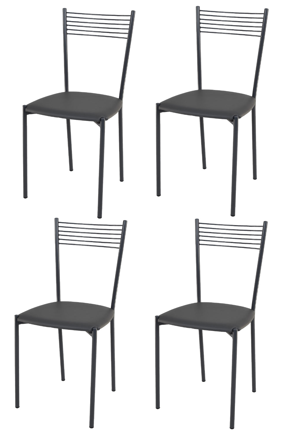 Tommychairs - Set 4 sillas de Cocina, Comedor, Bar y Restaurante Elegance, Estructura en Acero Pintado Gris Oscuro y Asiento tapizado en Polipiel Color Gris Oscuro