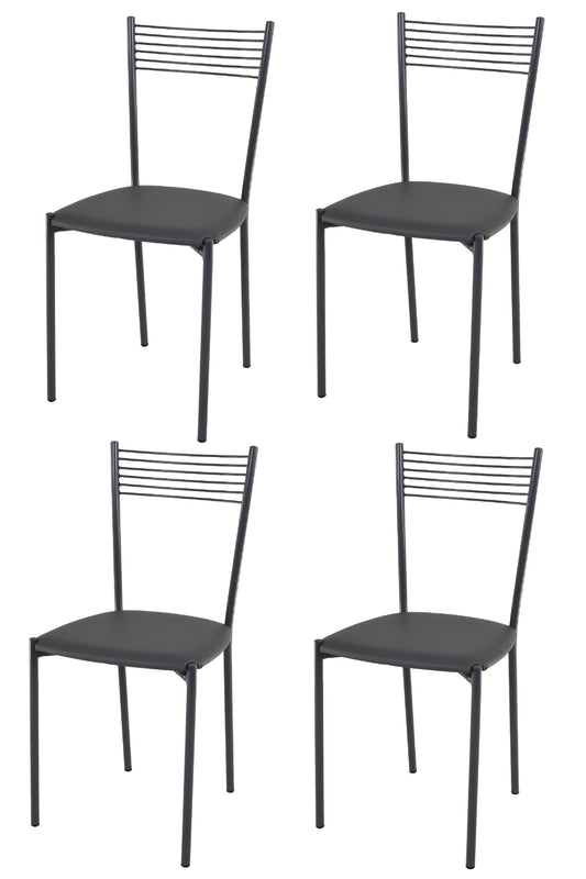 Tommychairs - Set 4 sillas de Cocina, Comedor, Bar y Restaurante Elegance, Estructura en Acero Pintado Gris Oscuro y Asiento tapizado en Polipiel Color Gris Oscuro