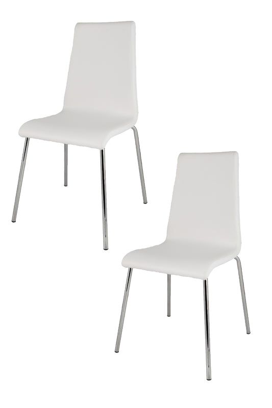 Tommychairs - Set 2 sillas Madrid con Patas de Acero Cromado y Asiento en Madera Multicapa, tapizado en Polipiel Color Blanco