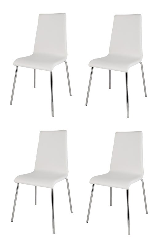 Tommychairs - Set 4 sillas Madrid con Patas de Acero Cromado y Asiento en Madera Multicapa, tapizado en Polipiel Color Blanco