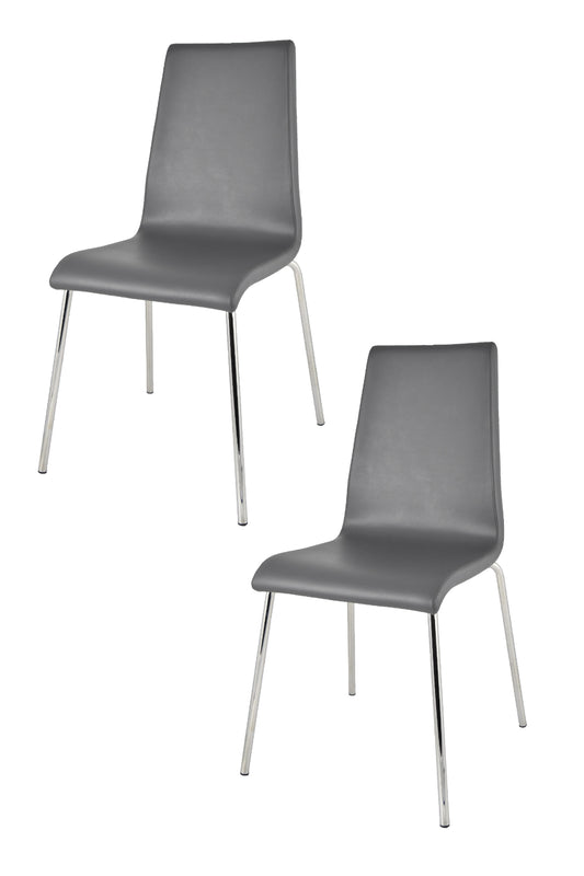 Tommychairs - Set 2 sillas Madrid con Patas de Acero Cromado y Asiento en Madera Multicapa, tapizado en Polipiel Color Gris Oscuro