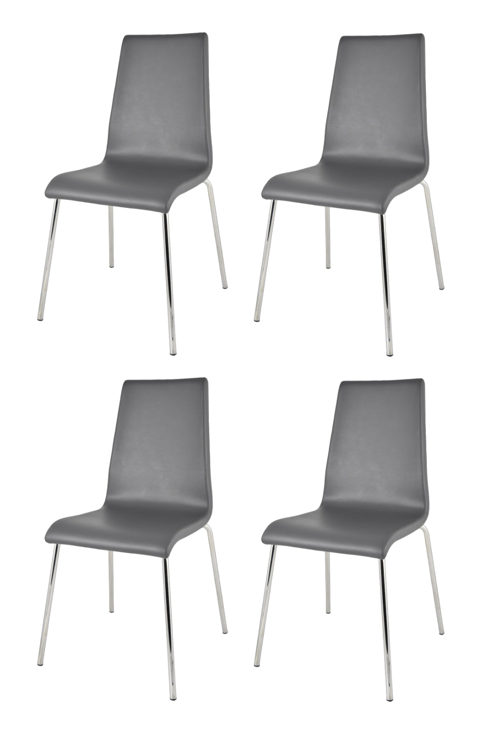 Tommychairs - Set 4 sillas Madrid con Patas de Acero Cromado y Asiento en Madera Multicapa, tapizado en Polipiel Color Gris Oscuro