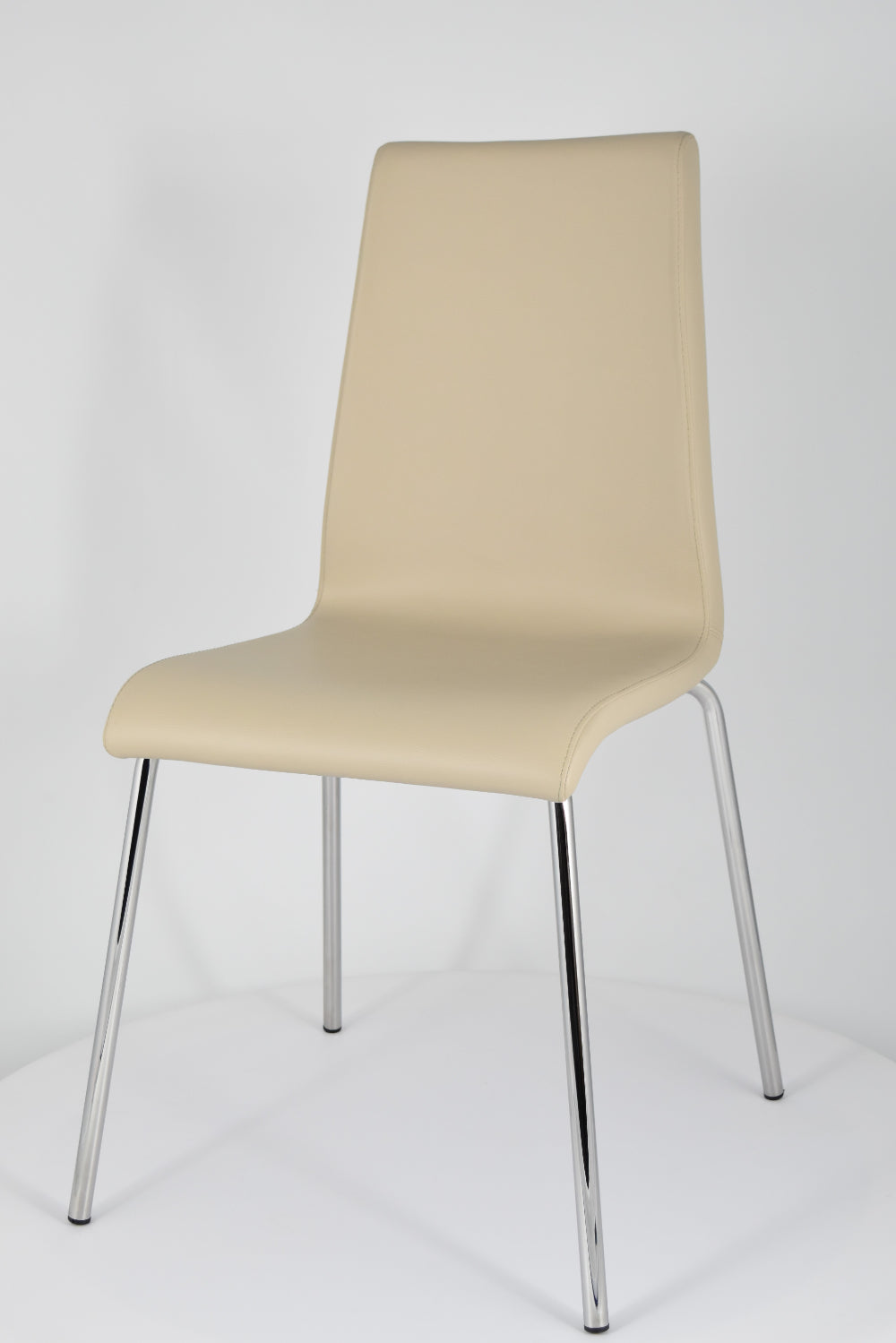 Tommychairs - Set 2 sillas Madrid con Patas de Acero Cromado y Asiento en Madera Multicapa, tapizado en Polipiel Color Lino