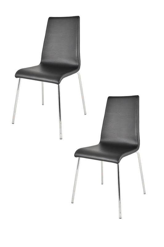 Tommychairs - Set 2 sillas Madrid con Patas de Acero Cromado y Asiento en Madera Multicapa, tapizado en Polipiel Color Negro