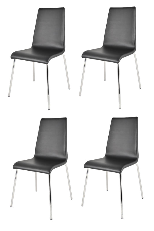 Tommychairs - Set 4 sillas Madrid con Patas de Acero Cromado y Asiento en Madera Multicapa, tapizado en Polipiel Color Negro
