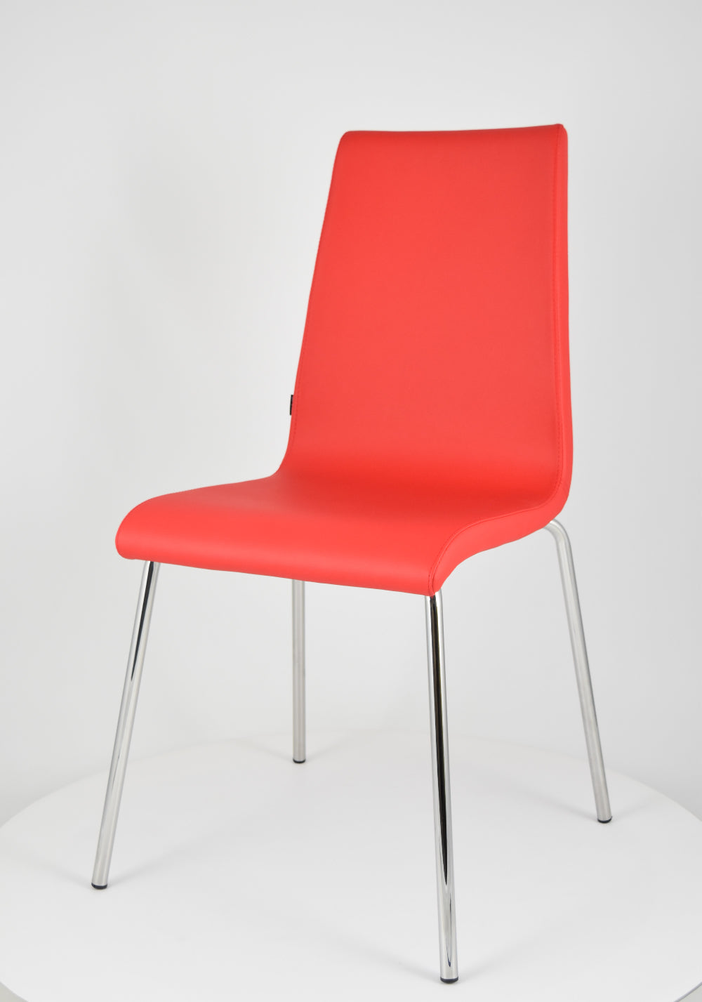 Tommychairs - Set 2 sillas Madrid con Patas de Acero Cromado y Asiento en Madera Multicapa, tapizado en Polipiel Color Rojo