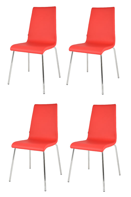 Tommychairs - Set 4 sillas Madrid con Patas de Acero Cromado y Asiento en Madera Multicapa, tapizado en Polipiel Color Rojo