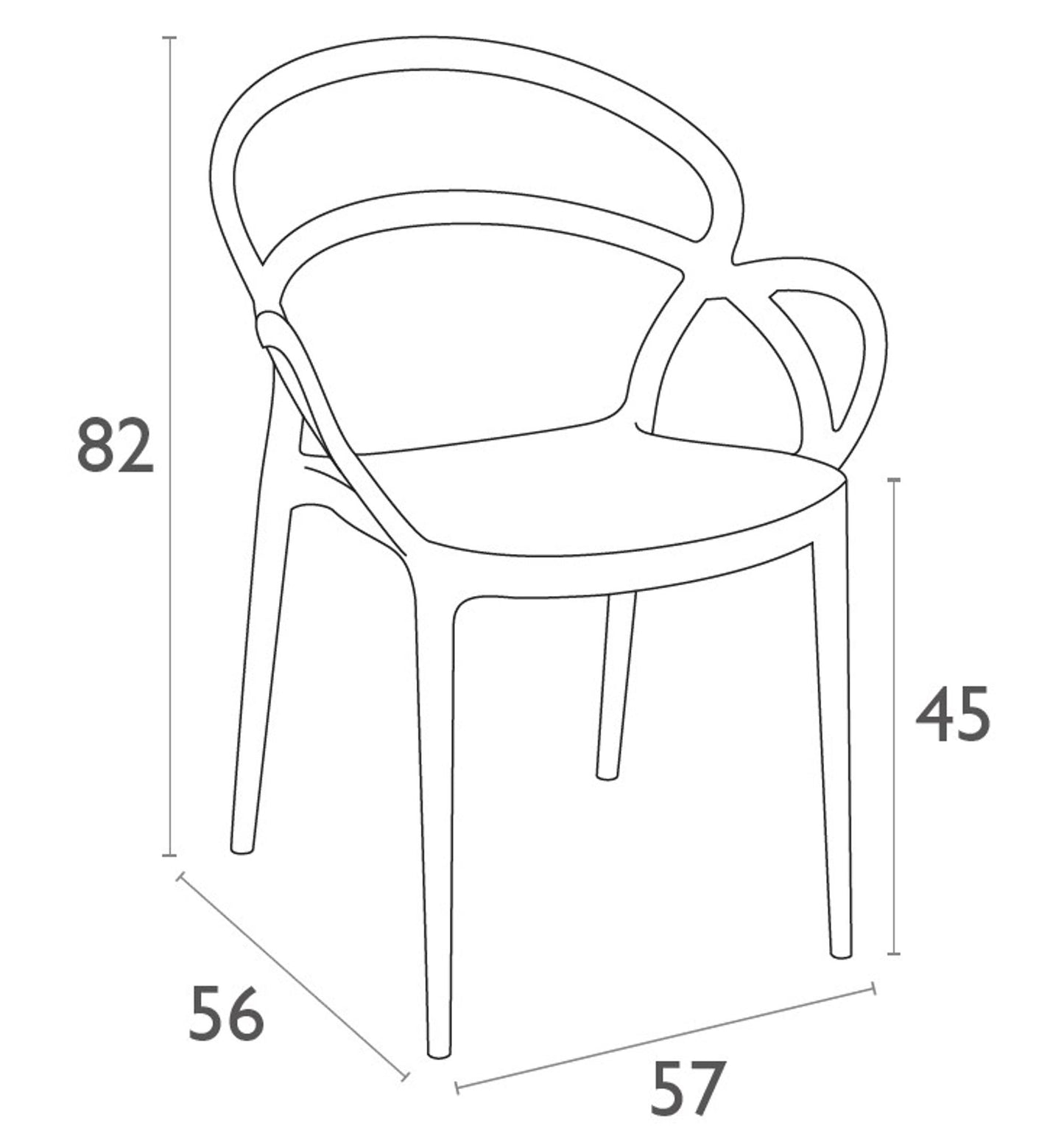 Garbar mila set 4 silla con brazos interior, exterior blanco