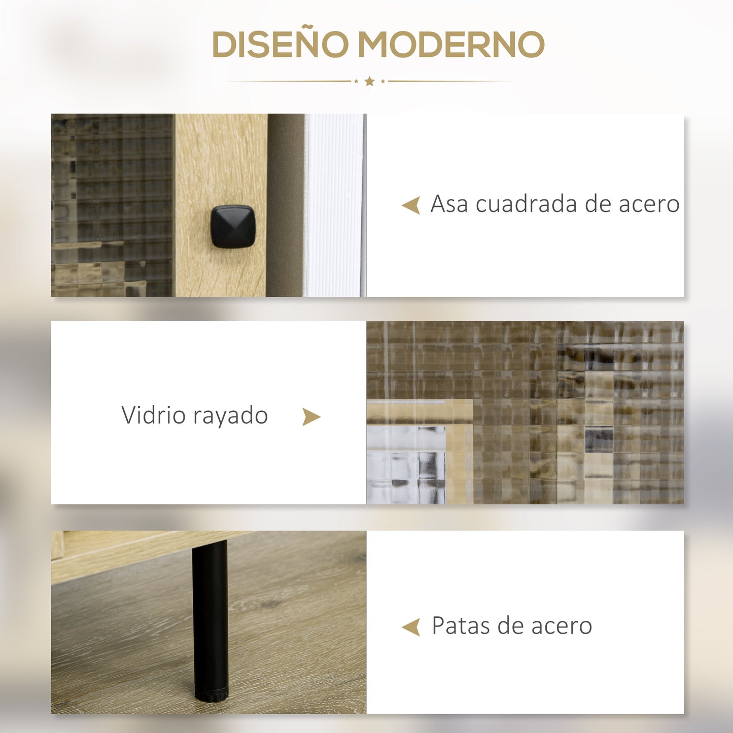 HOMCOM Estantería Librería Armario de Libros Vitrina con 3 Puertas de Vidrio Almacenamiento Abierto y Patas de Acero para Salón Oficina Estudio 60x40x120 cm Natural