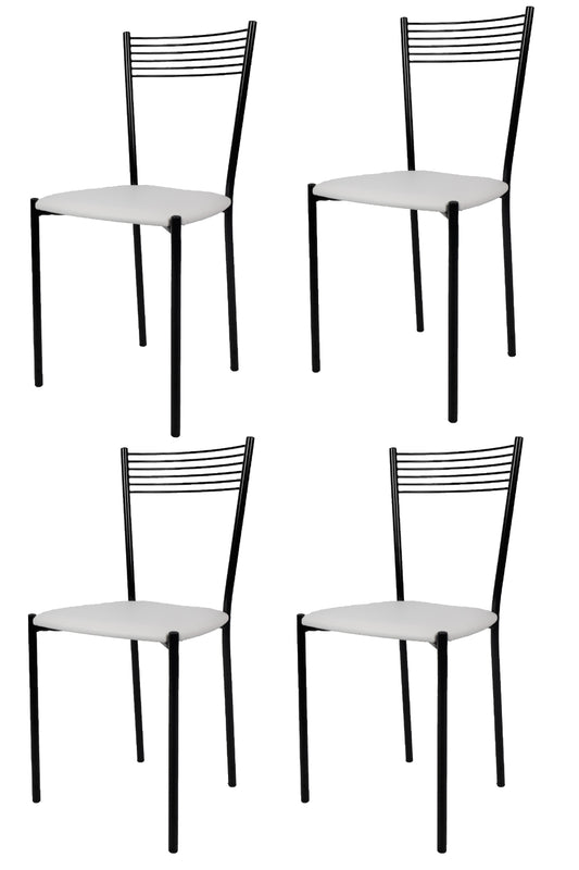 Tommychairs - Set 4 sillas de Cocina, Comedor, Bar y Restaurante Elegance, Estructura en Acero Pintado Negro y Asiento tapizado en Polipiel Color Blanco