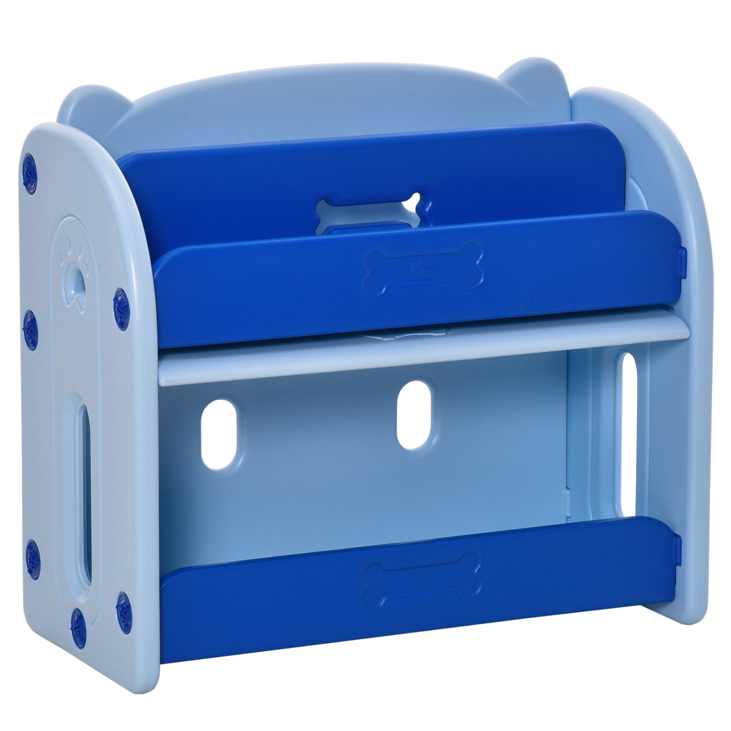 HOMCOM Estantería infantil de Juguetes Librería para Niños con 2 Estantes y Compartimento con Tapa Abatible para Habitación Carga 20 kg 70x33x62,5 cm Azul