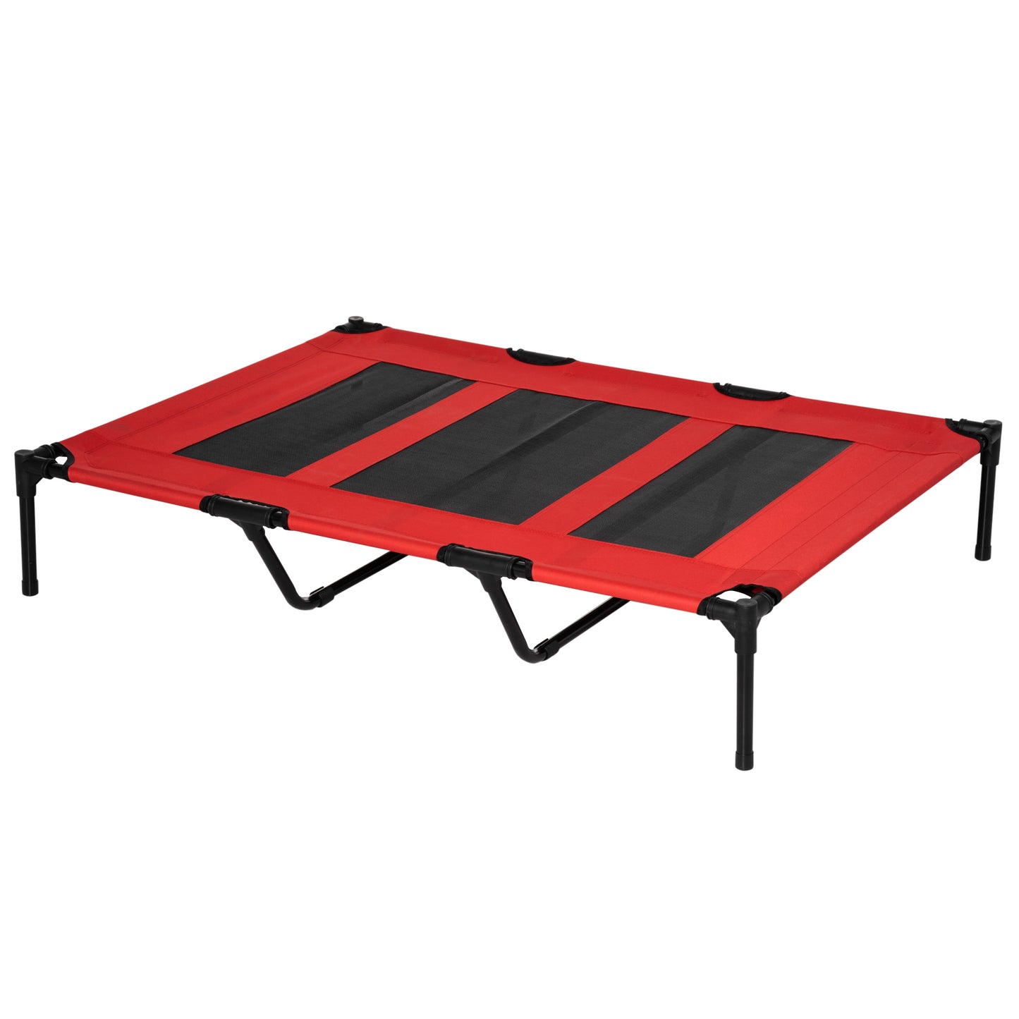 PawHut Cama Elevada para Perros Gatos Portátil Cama para Mascotas con Zona de Malla Transpirable y Tela Oxford para Interior Exterior 122x92x23 cm Rojo