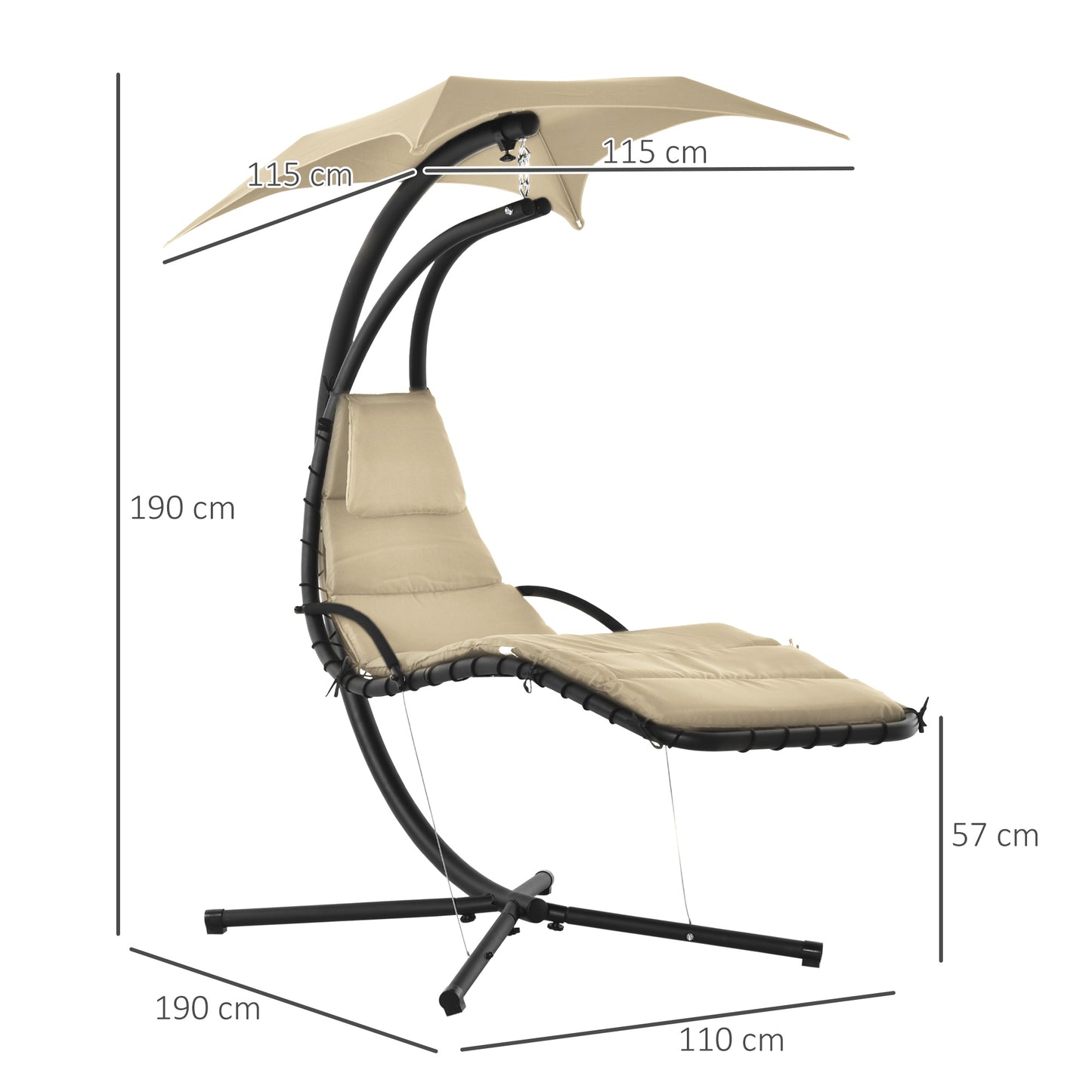 Outsunny Silla Colgante con Soporte Sillón Colgante con Toldo Cojín Estructura Metálica Antivuelco Carga 100 kg para Jardín Patio Terraza 190x110x190 cm Beige