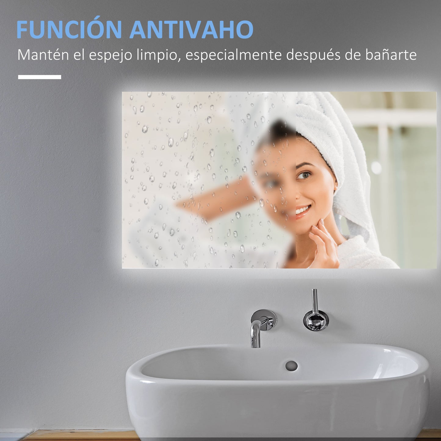 kleankin Espejo de Baño con Luz LED Espejo de Pared Antivaho 90x60 cm Interruptor Táctil 3 Luces Ajustable Función de Memoria y Marco de Aluminio Suspensión Vertical u Horizontal Plata