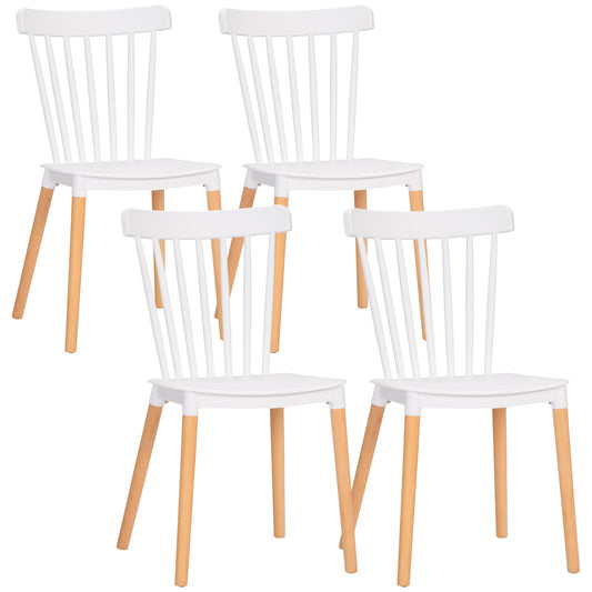 HOMCOM Juego de 4 Sillas de Comedor Estilo Nórdico Sillas de Cocina con Respaldo Alto Asiento de Polipropileno y Patas de Madera de Haya Carga 120 kg 48x52,5x83 cm Blanco