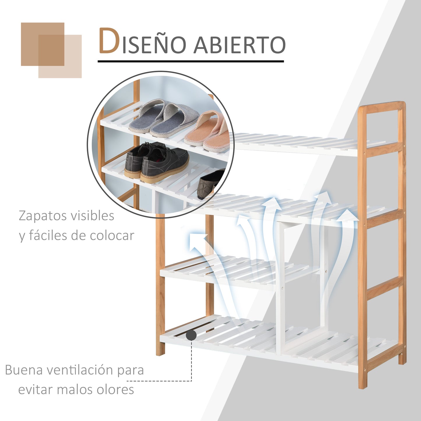 HOMCOM Zapatero Multiuso de 4 Niveles Máximo 11 Pares con Compartimento para Botas Altas Estantería de Zapatos Madera Maciza de Pino 68x26x78 cm Blanco