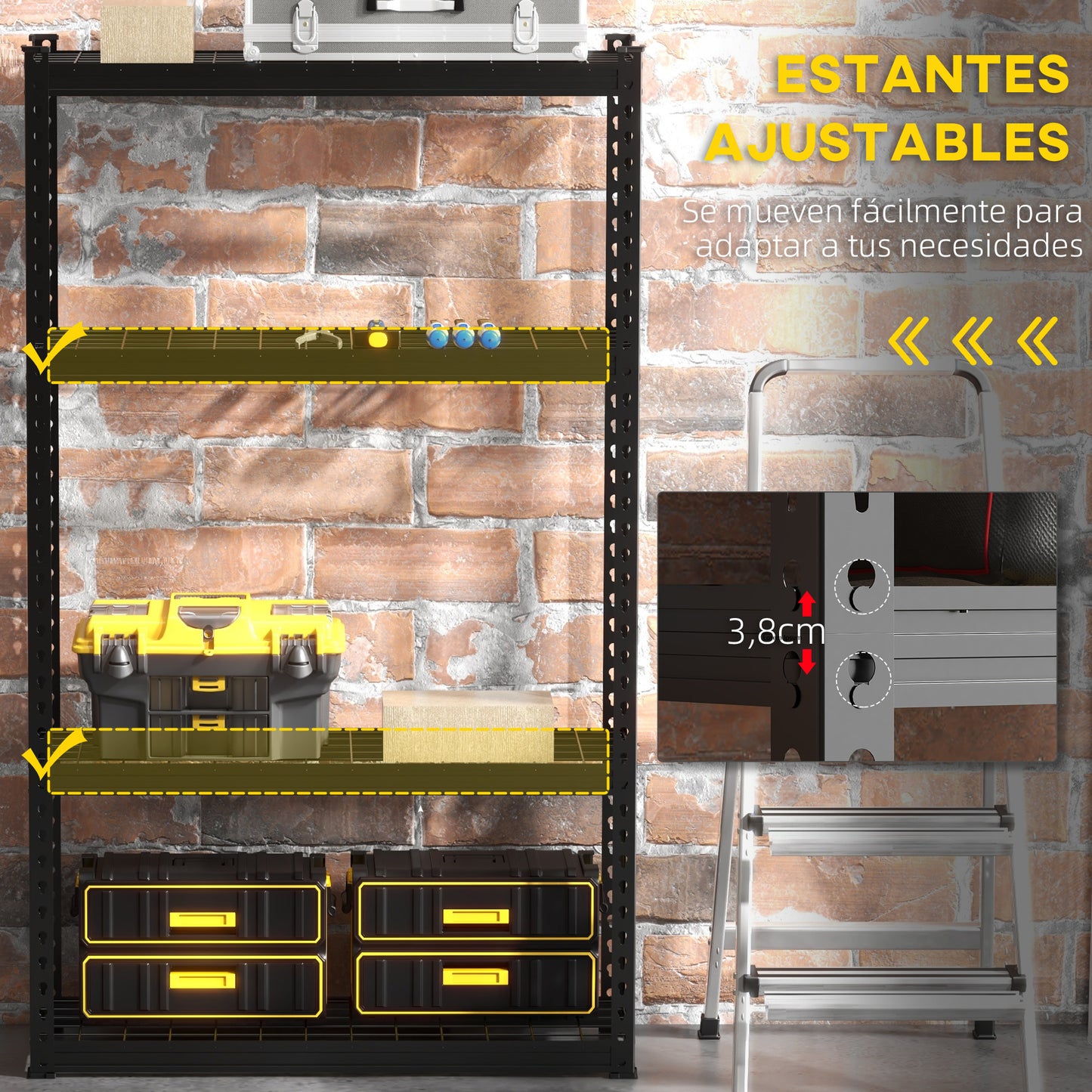 HOMCOM Estantería Metálica de Garaje de Acero Industrial con Estantes Ajustables para Tallar Cocina Hogar 70x30x152 cm Negro