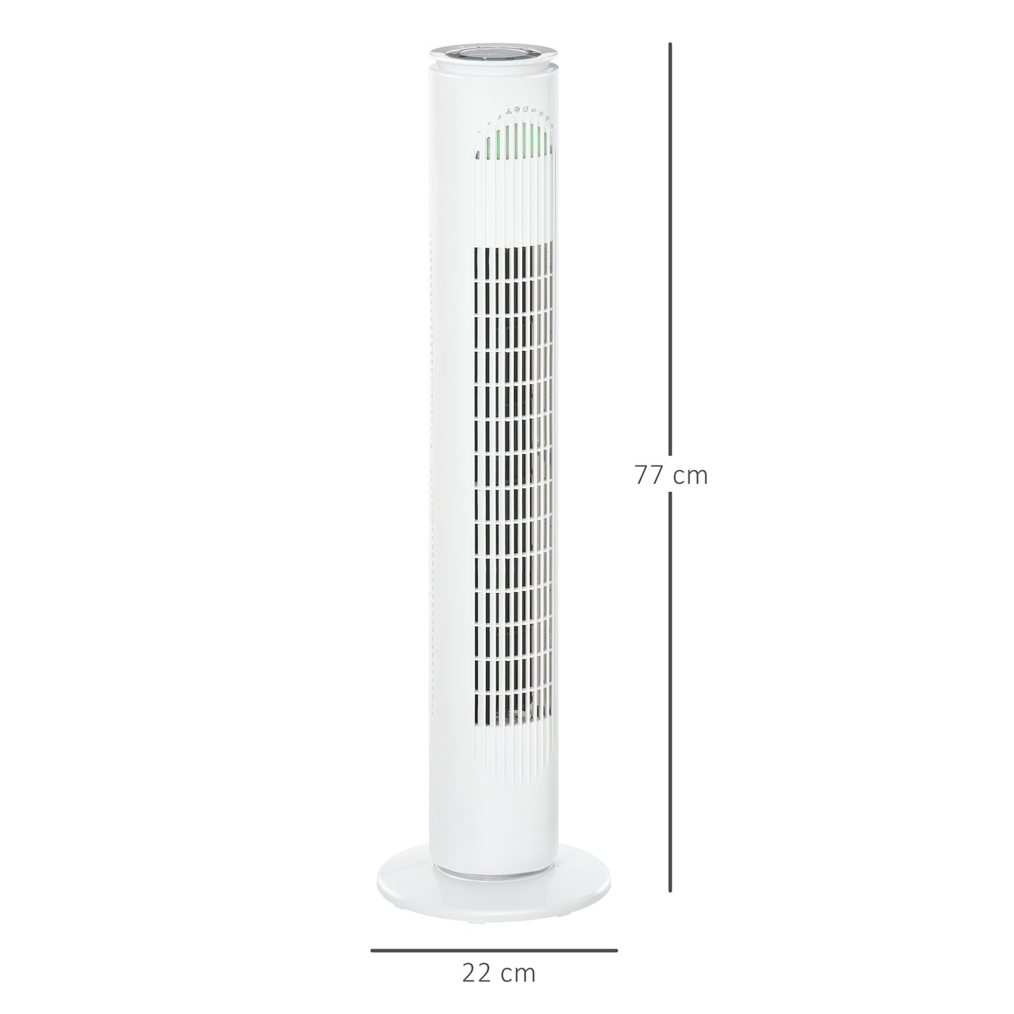 HOMCOM Ventilador de Torre Bajo Consumo con Mando a Distancia o Control Mecánico Temporizador de hasta 10h Oscilación de 70° 3 Velocidades y 3 Modos 45W Ø22x77 cm Blanco